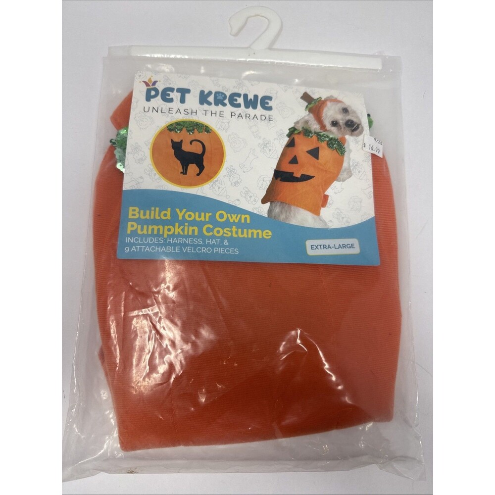 Dog Halloween Pumpkin Costume EXTRA LARGE XL harness hat NEW jack o lantern